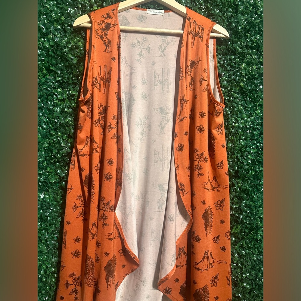 Southern Stitch Large/X-Large Long Vest - Indian,country,floral,cactus,western